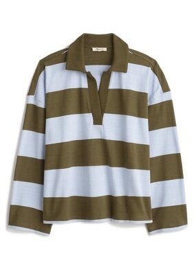 Madewell Lightweight Rugby Stripe Long Sleeve in Olive Green and Light Blue